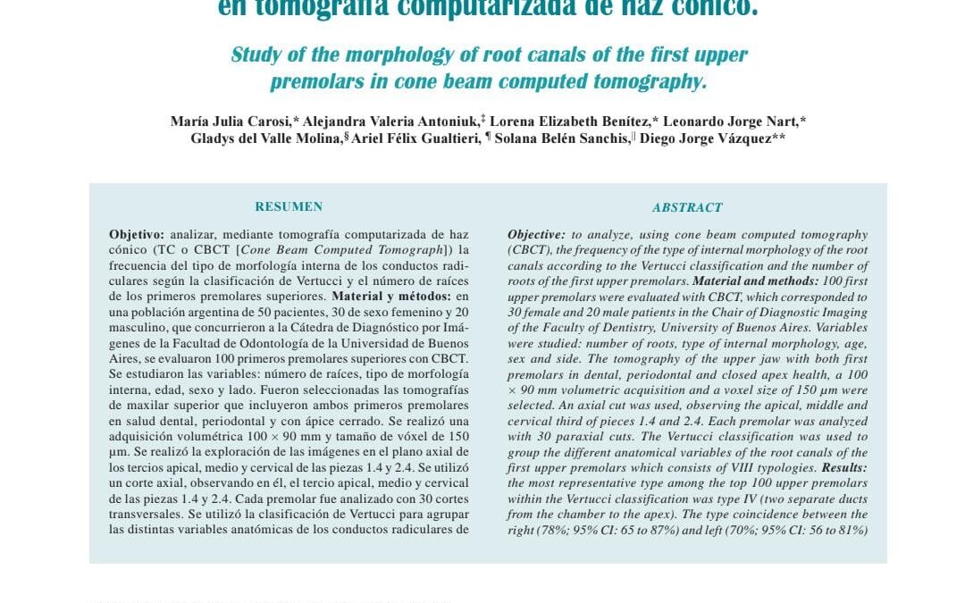 Estudio de la morfología de los conductos radiculares de los primeros premolares superiores en tomografía computarizada de haz cónico